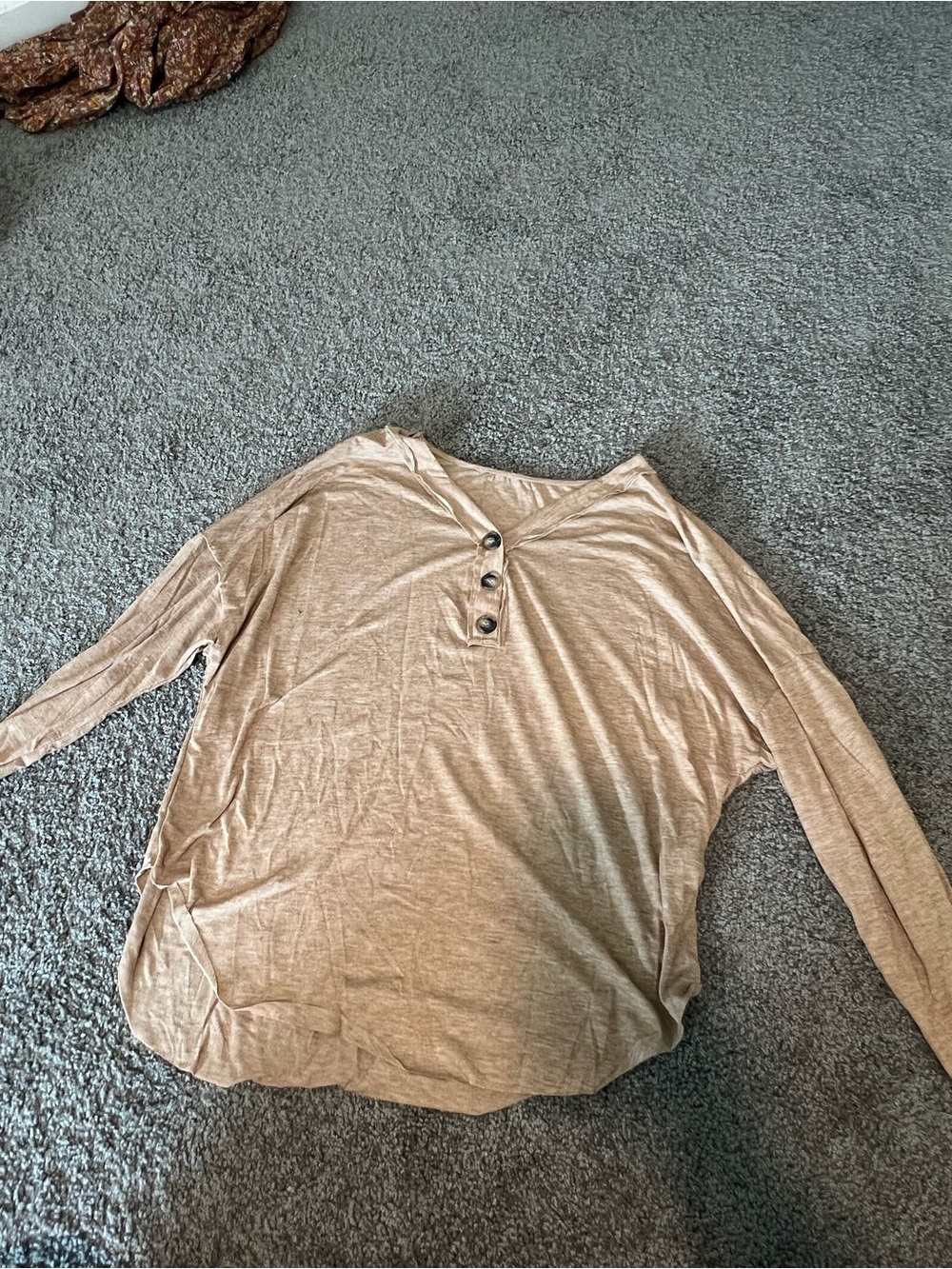 Women's Long Sleeve Henley Top in Light Taupe